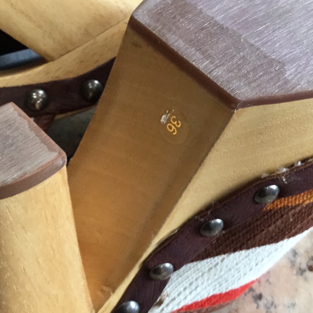 MIU MIU  fabric leather studs platform wood clogs - Picture 6 of 6